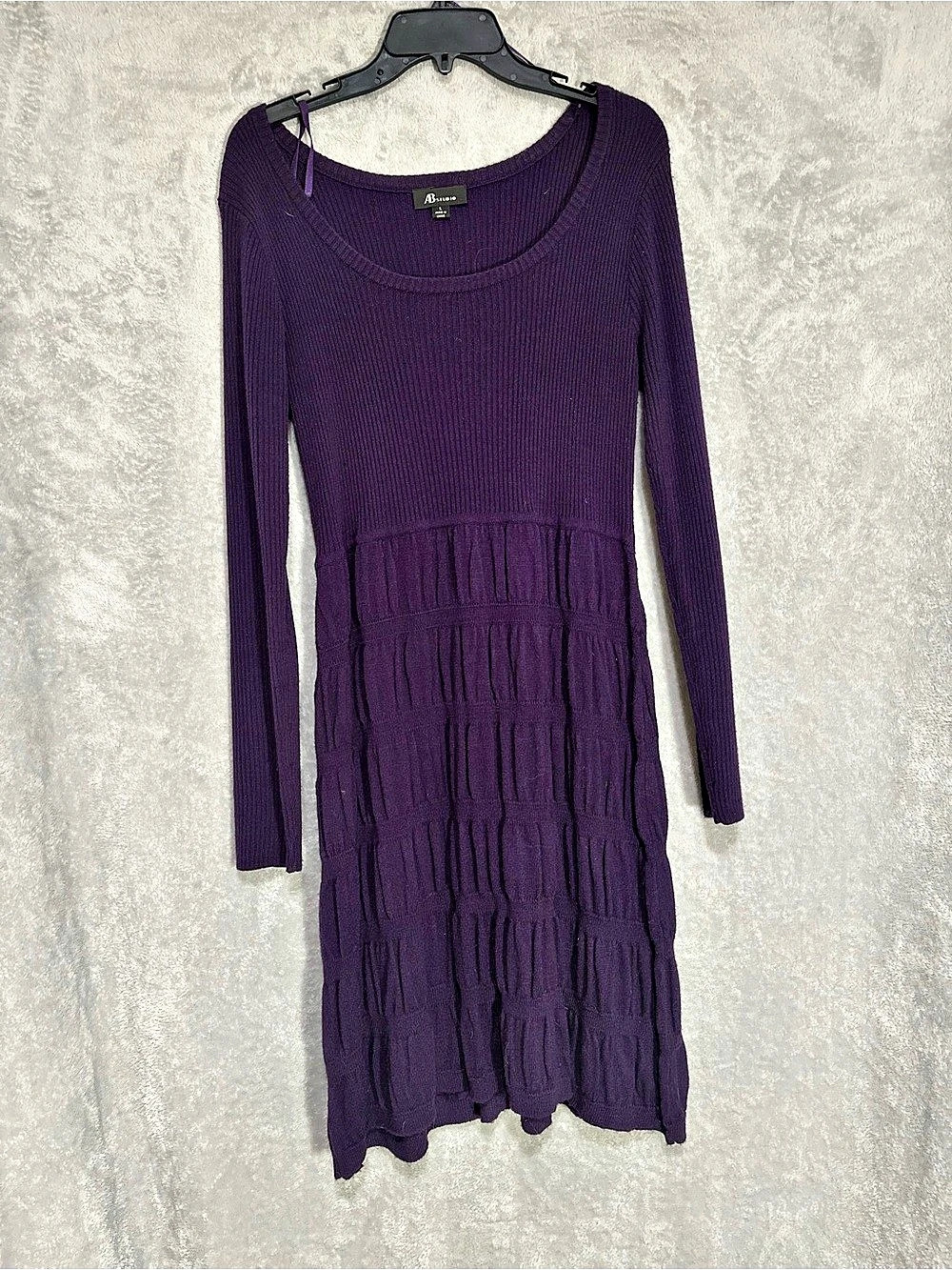 AB Studio Ribbed Knit Midi Dress Purple Large Like New